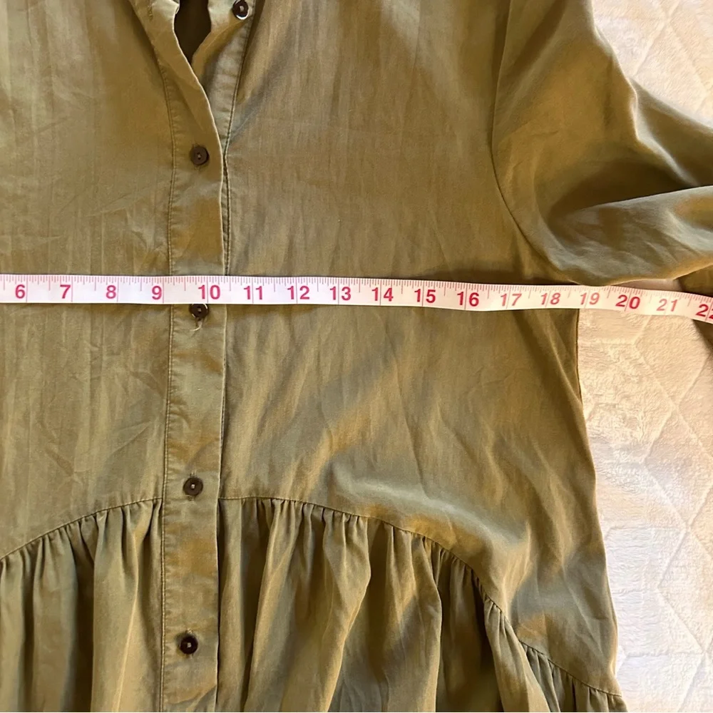 Zara Womens Shirt Dress Peplum Olive Green Roll Tab Sleeve Size S